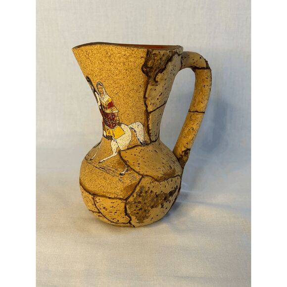 Vintage Cork Covered Ceramic 7 Inch Vase w/ Handle, Decorative, Courting Couple - Picture 1 of 7